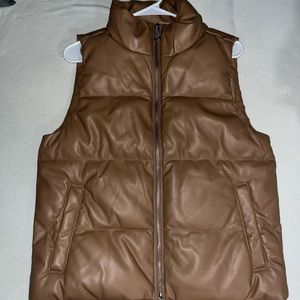 Hollister Brown Leather Puffer Vest